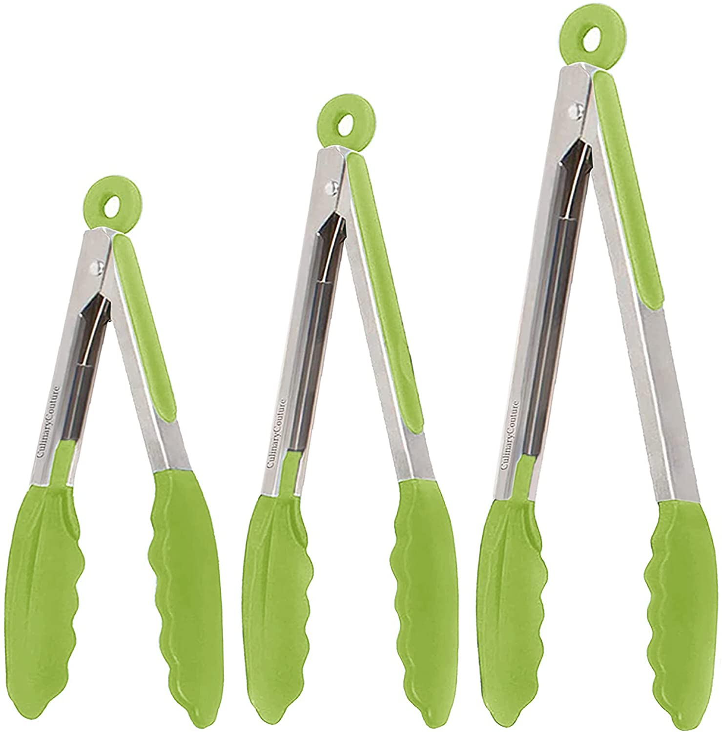 3pc9 Kitchen Tongs With Silicone Tips Small Tongs Kitchen Stainless Steel  Heat Resistant, Set Of 3.