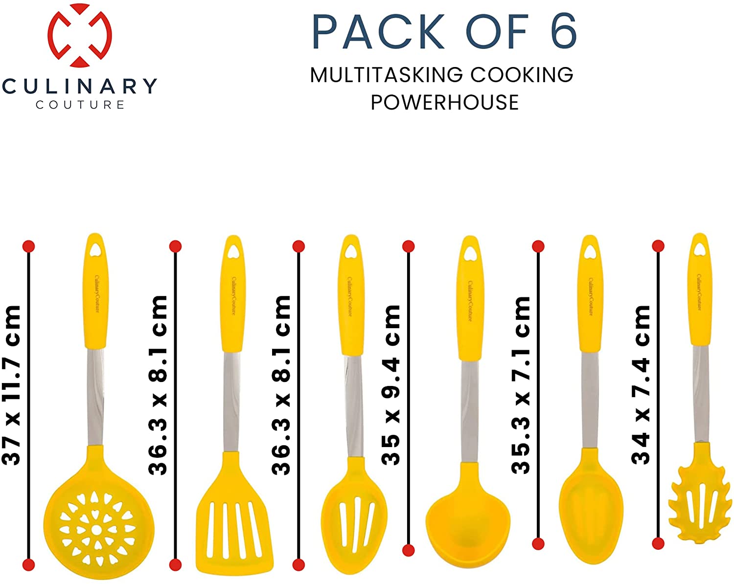 Culinary Couture Kitchen Utensils Set Cooking Essentials Silicone &  Stainless Steel Set of 6 Yellow