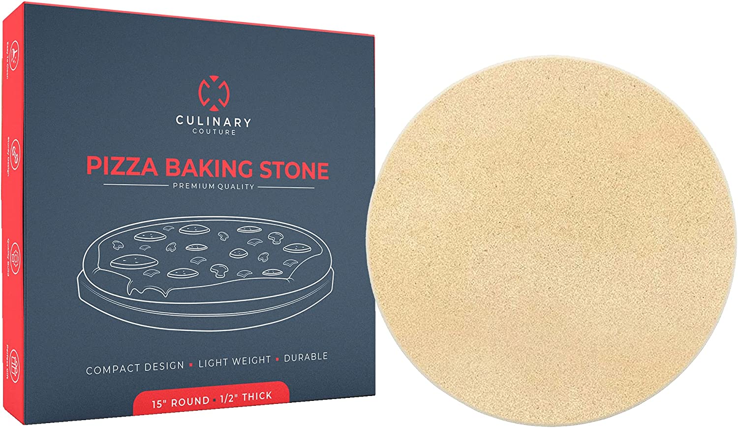 Culinary Couture 15 Round Pizza Stone for Oven and Grill - Cordierite  Pizza Stone for Bread, Calzone, Cookies - Oven and Grill Pizza Stone for