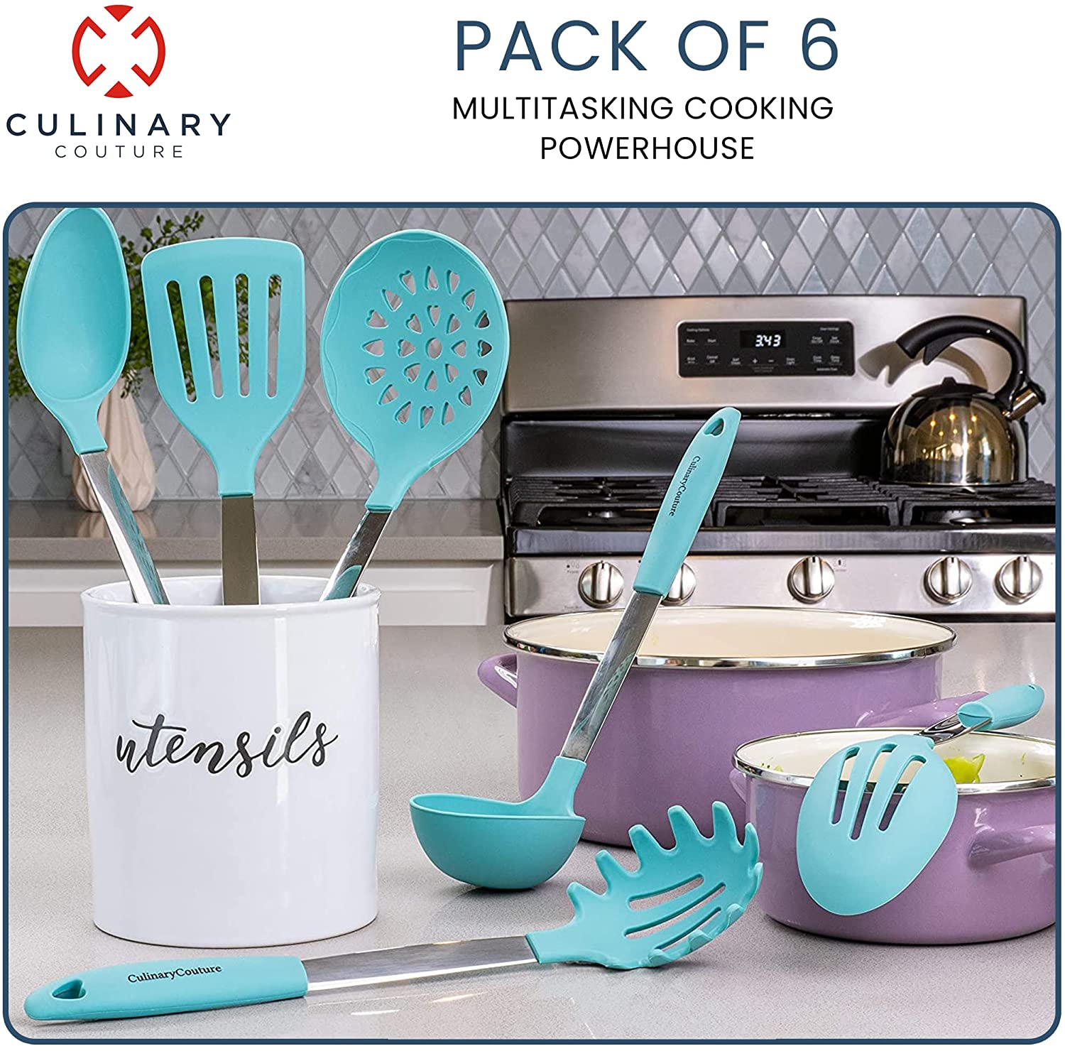 Culinary Couture Blue Silicone Cooking Utensils Set - Sturdy Steel