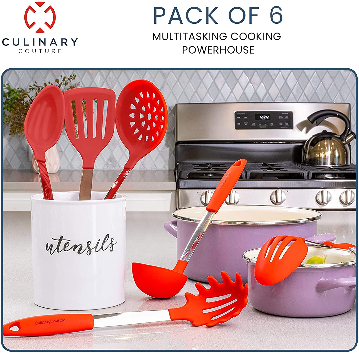  Culinary Couture Red Silicone Cooking Utensils Set of
