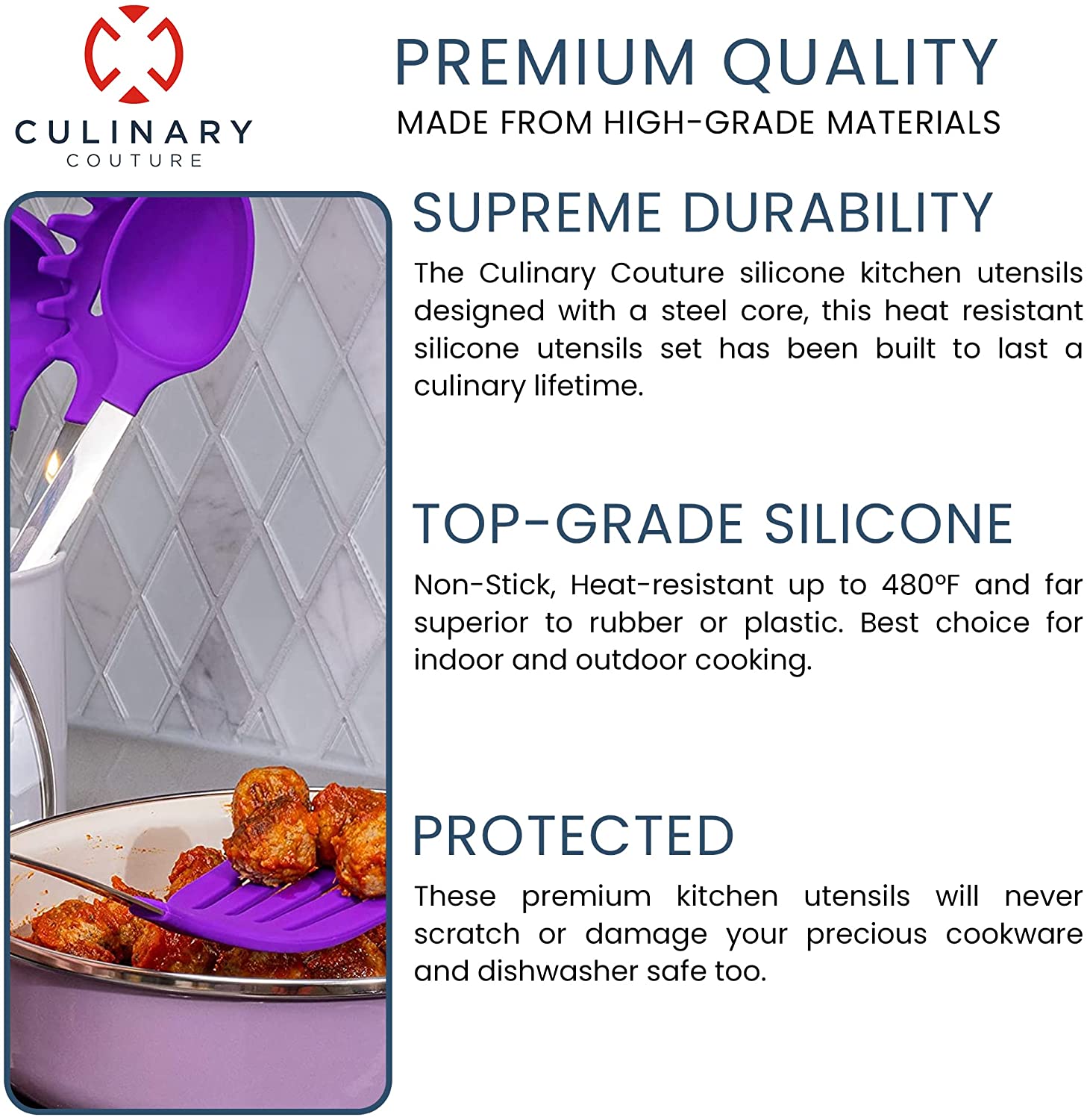Heat Resistant Kitchen Utensils, Stainless Silicone Utensils Set for  Nonstick Cookware, Dishwasher Safe 