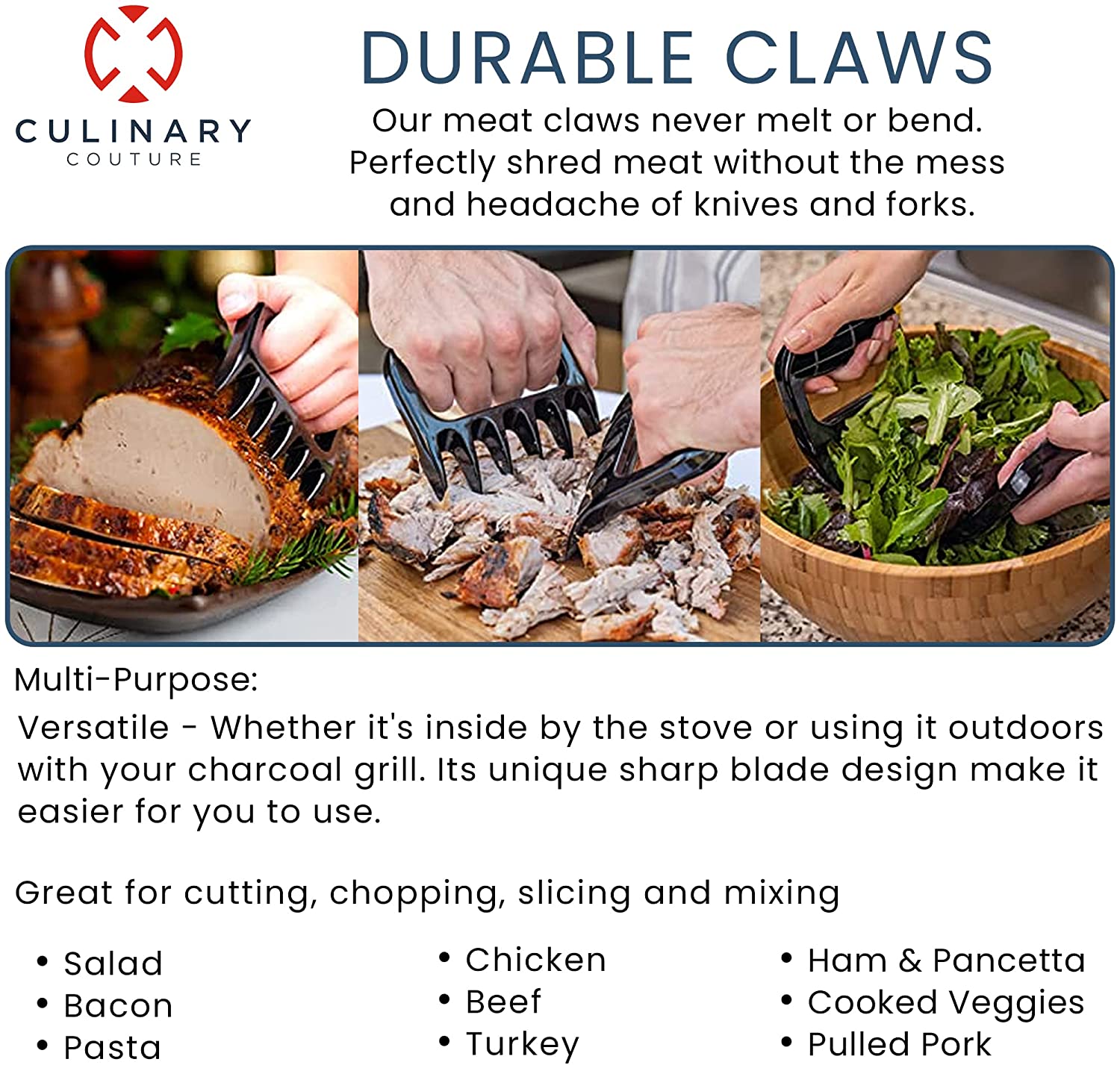 Culinary Courture Black Meat Shredder Claws - Heavy-Duty Bear Claws for  Shredding Meat - Claws for Pulled Pork, Chicken - Perfect for BBQ Gifts,  White