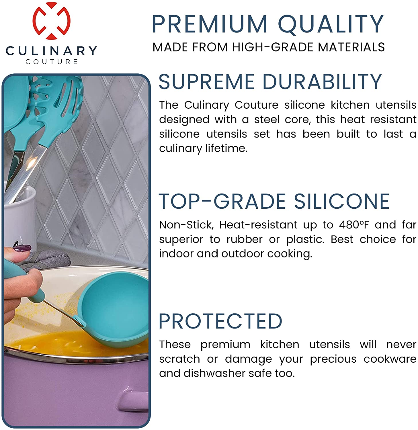 Culinary Couture Aqua Sky Silicone Cooking Utensils Set - Sturdy Steel  Inner Core - Spatula, Mixing …See more Culinary Couture Aqua Sky Silicone