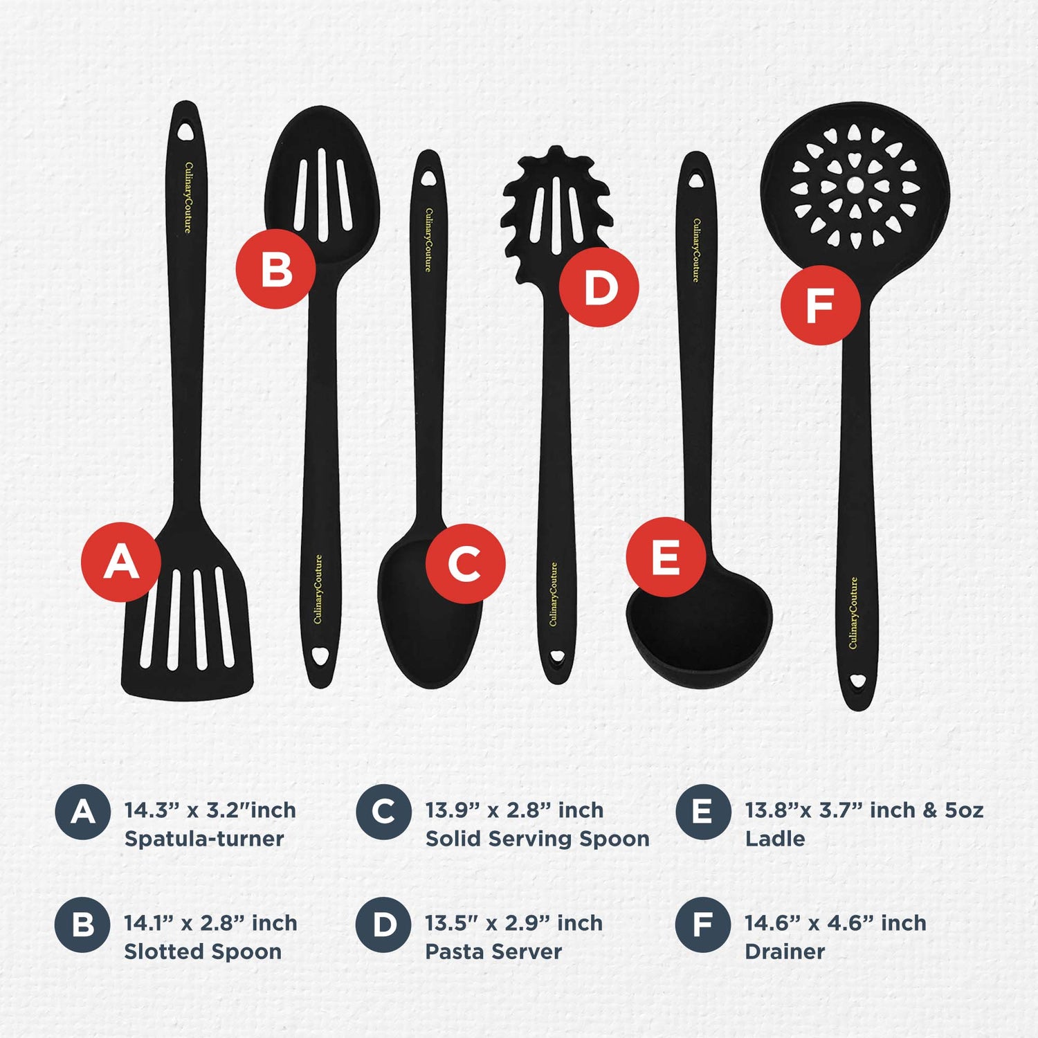 Culinary Couture Black Silicone Cooking Utensils Set of 6, Non