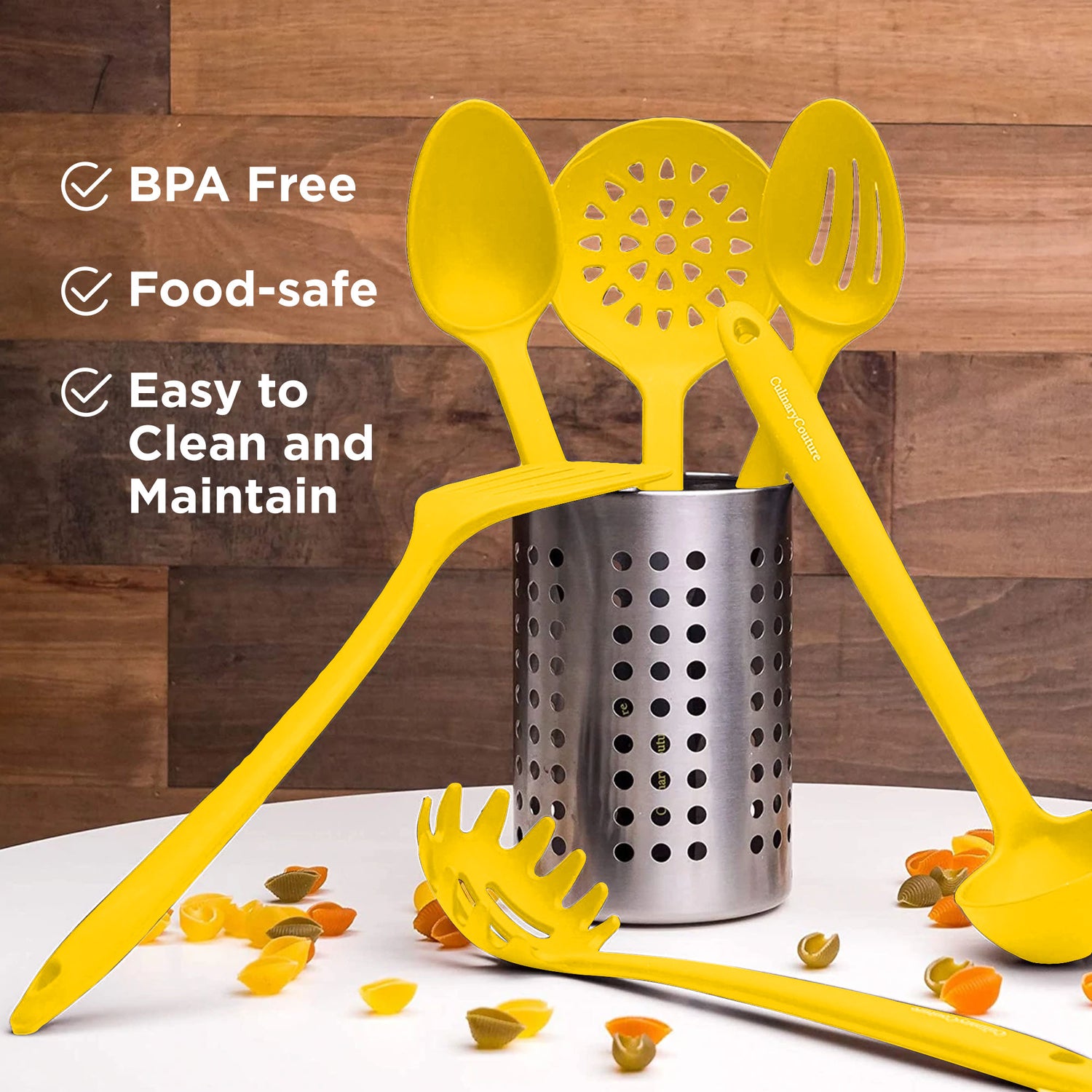 Yellow Kitchen Utensil Set - Stainless Steel Silicone Heat Resistant Cooking